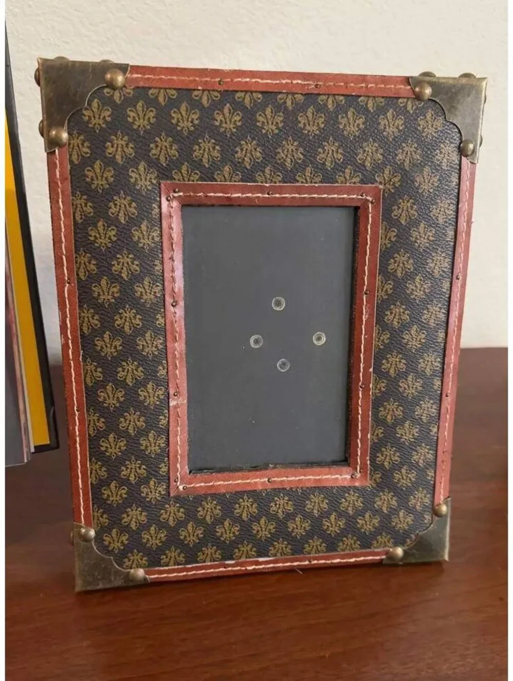 4x6 Faux Leather Metal Fleur de Lis Photo Frame French Country Two’s Company